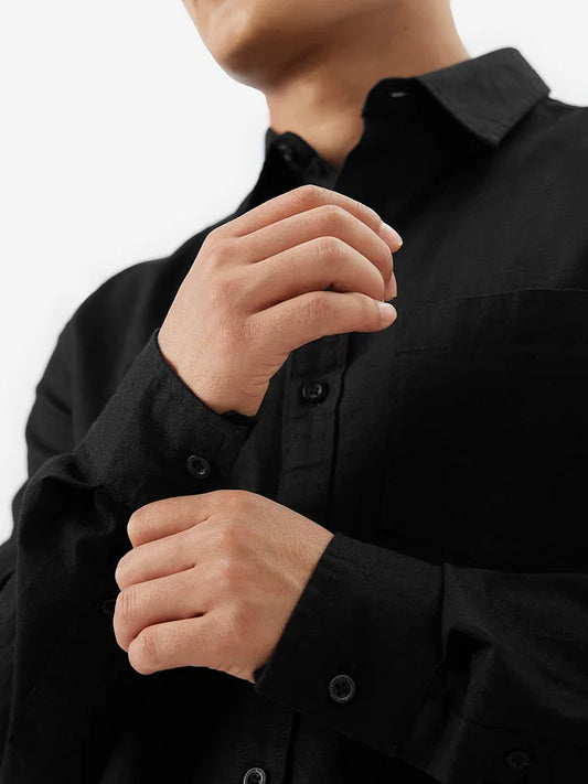Regular Fit Luxurious Linen Shirt (Black)